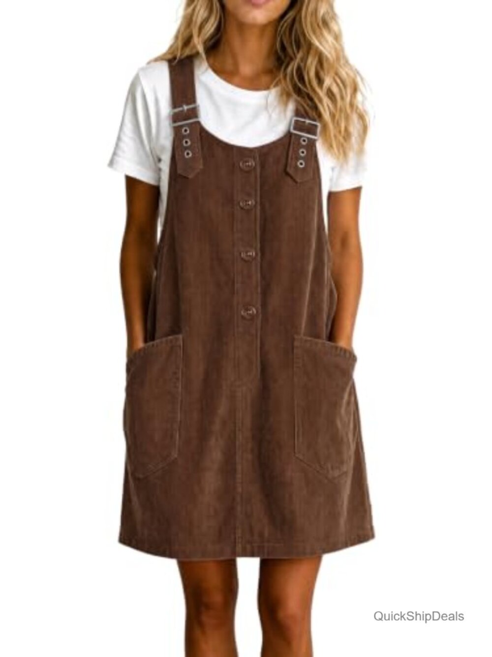 Corduroy Overall Dress A Line Button Down Mini Jumper Dress